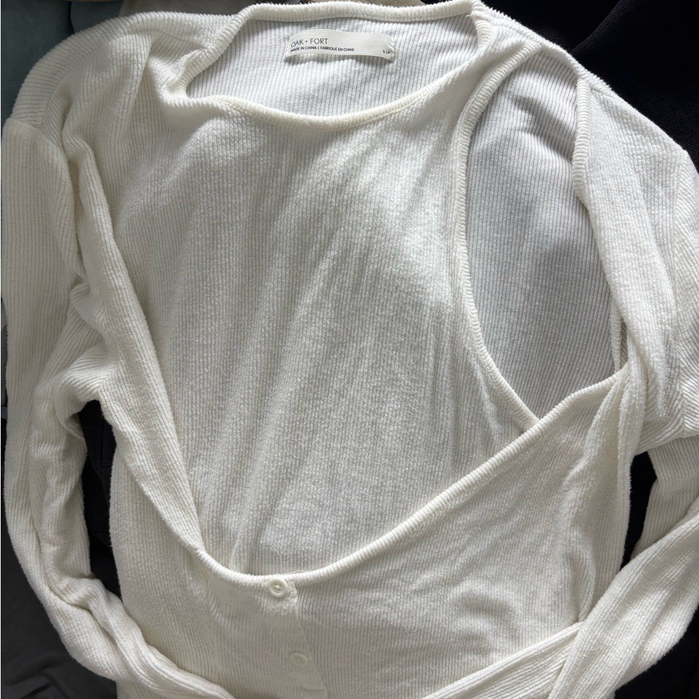 OAK + FORT Ribbed Cream Top - Picture 3 of 5